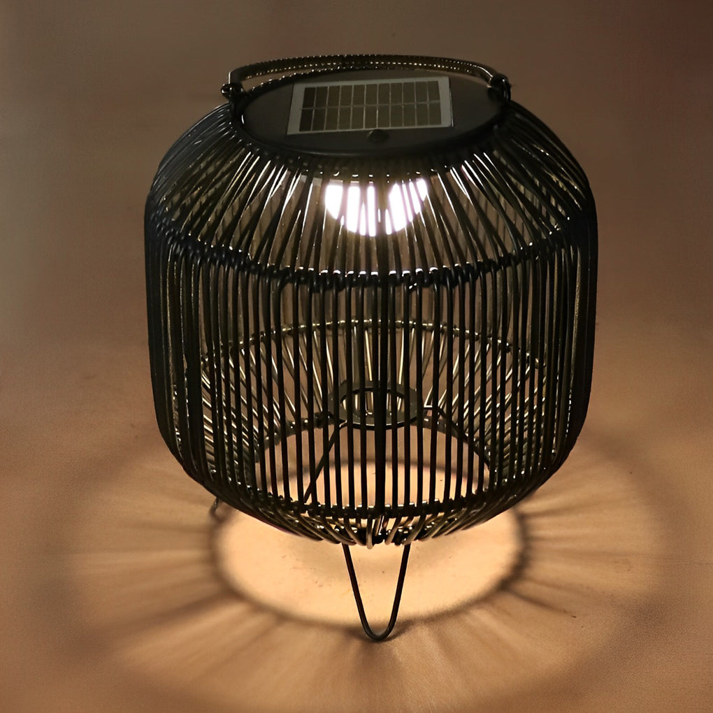 Waterproof Portable LED Rattan Retro Solar Powered Outdoor Lanterns - Lamp Outdoor