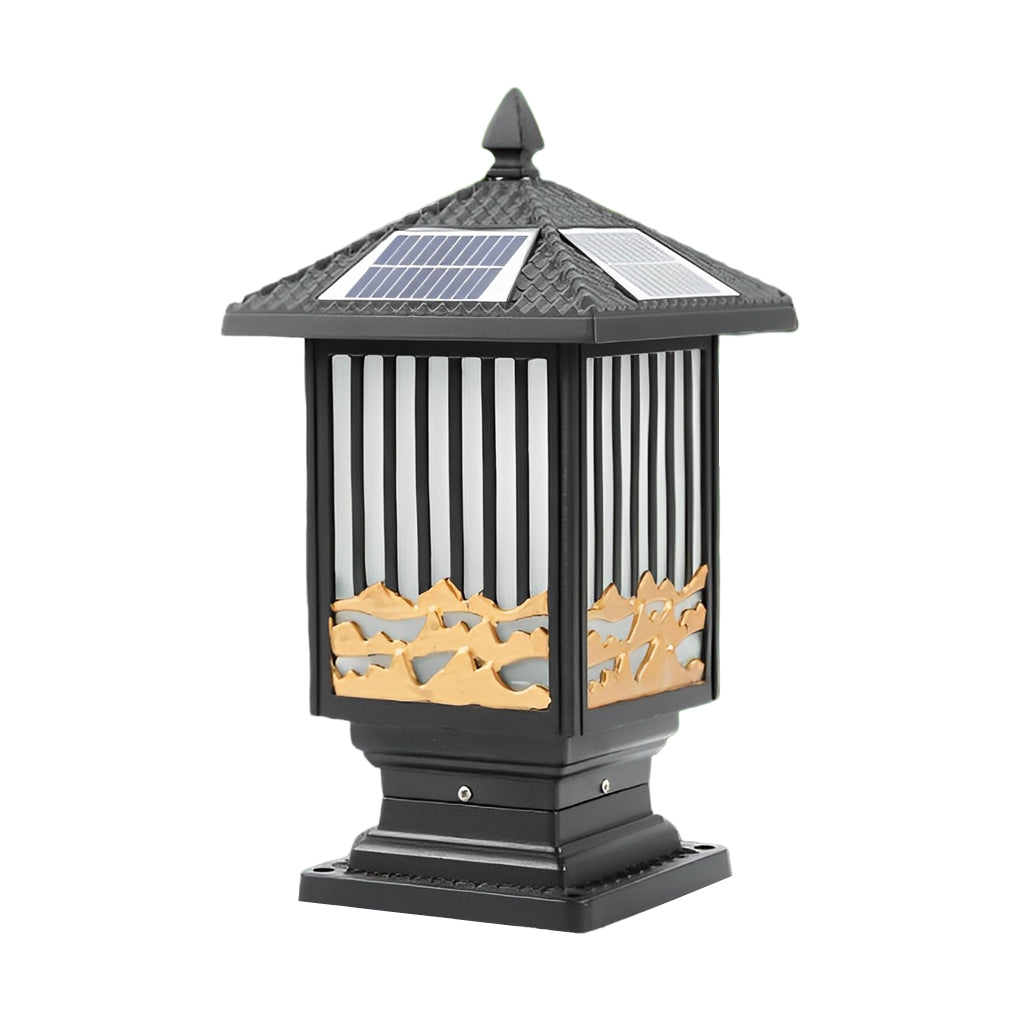 Retro Scenery Waterproof LED Black Vintage Solar Fence Post Lights - Lamp Outdoor
