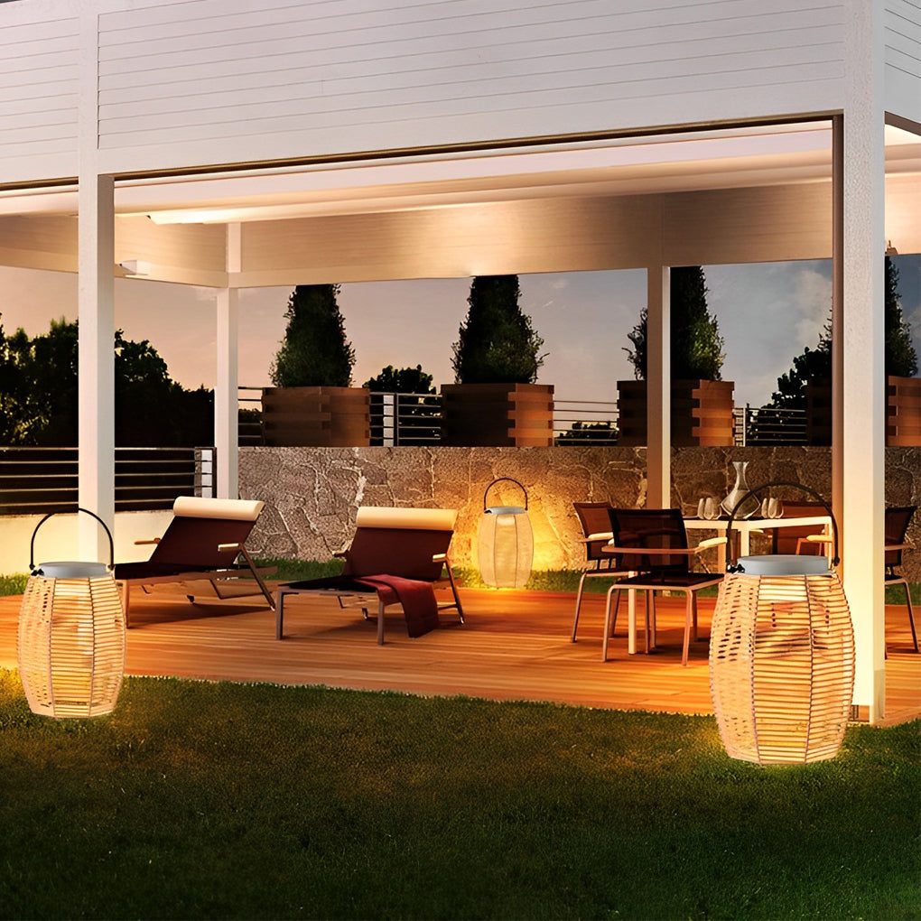 Portable Rattan LED Waterproof Solar Powered Outdoor Lantern Lights - Lamp Outdoor