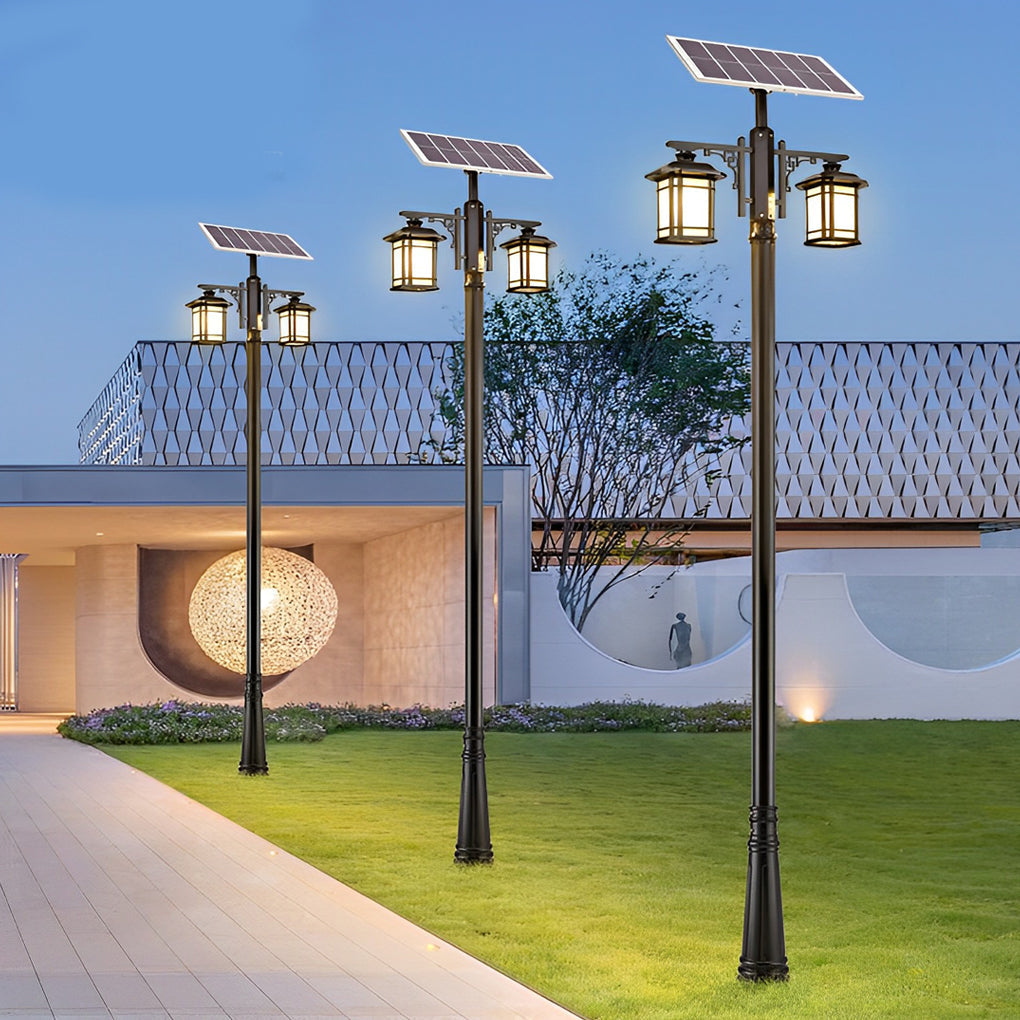 Vintage Waterproof 3 Step Dimming LED Solar Outdoor Pole Lights with Remote - Lamp Outdoor