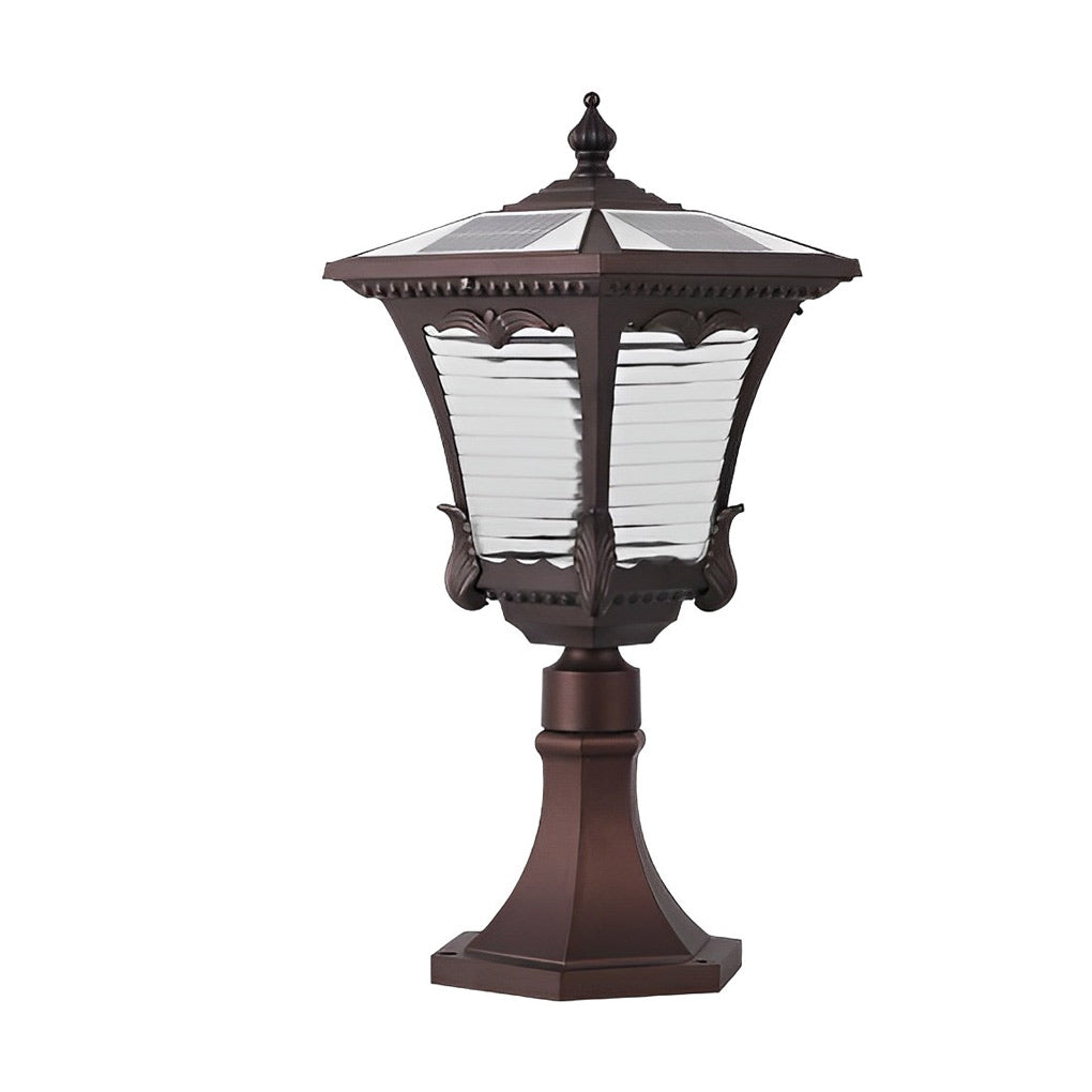 Ornate Top Vintage Solar LED Lawn Lamp in Elegant Coffee Gold Finish - Lamp Outdoor