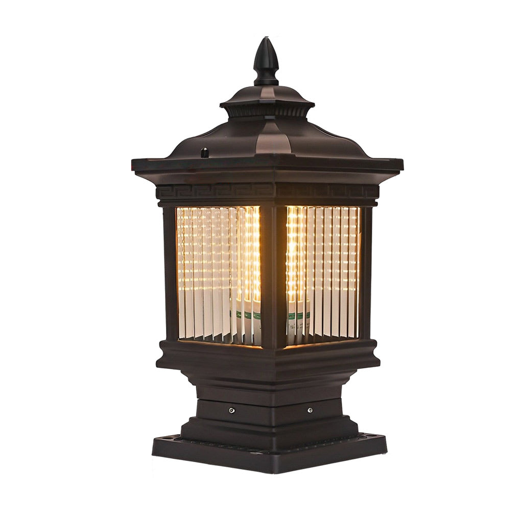 Vintage Grille Glass Shade Waterproof Retro Solar Fence Post Lights - Lamp Outdoor
