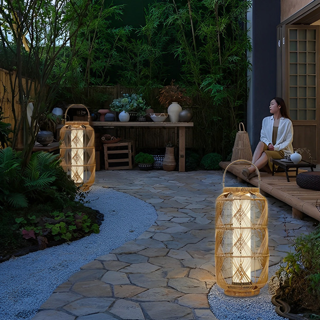 Rattan Waterproof LED Retro European Style Portable Solar Floor Lamp - Lamp Outdoor