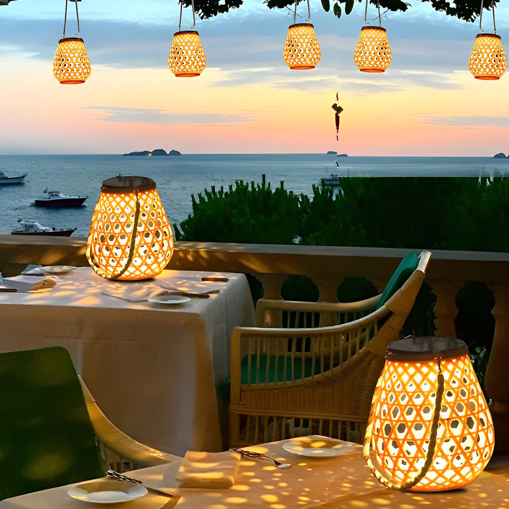 Portable Creative Bamboo Rattan LED Upgrade USB Solar Outdoor Lanterns - Lamp Outdoor