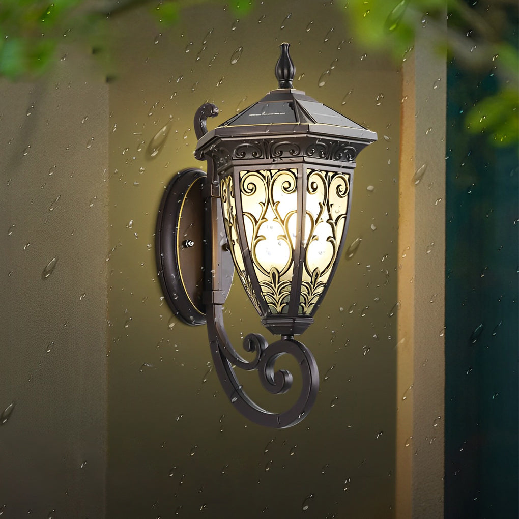 Vintage Flower Pattern Waterproof Black American Style Solar Wall Lamp - Lamp Outdoor