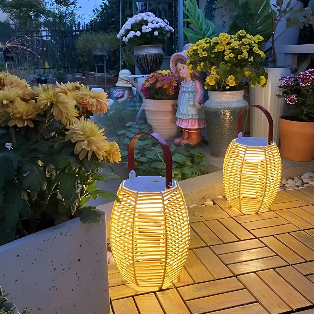 Portable Rattan Lantern Waterproof LED Modern Solar Outdoor Light Floor Lamp - Lamp Outdoor