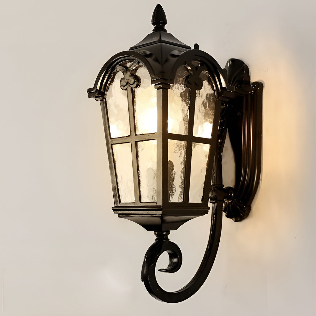 Waterproof Vintage Lantern Shaped Black Retro Outdoor Plug in Wall Lamp - Lamp Outdoor