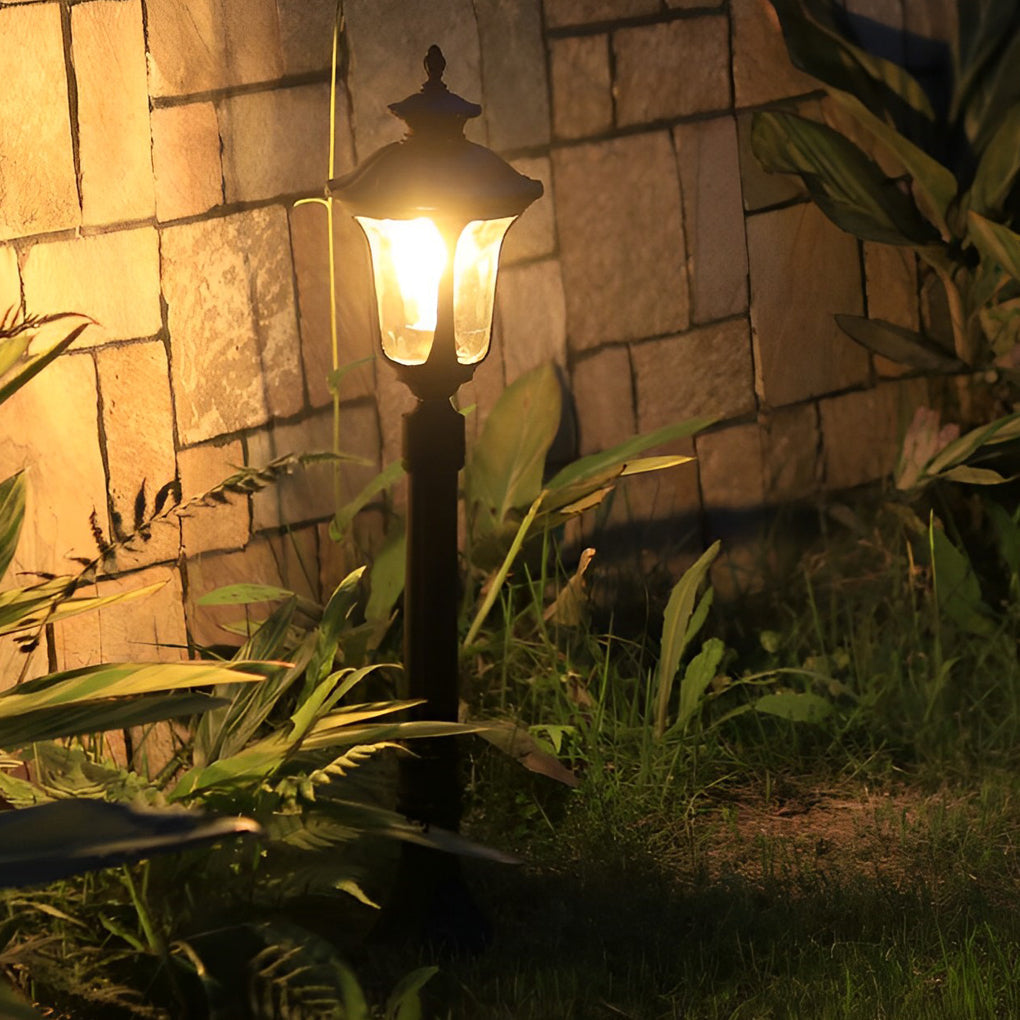 Vintage Classic Black LED Outdoor Lawn Post Light with Water Glass Lens - Lamp Outdoor