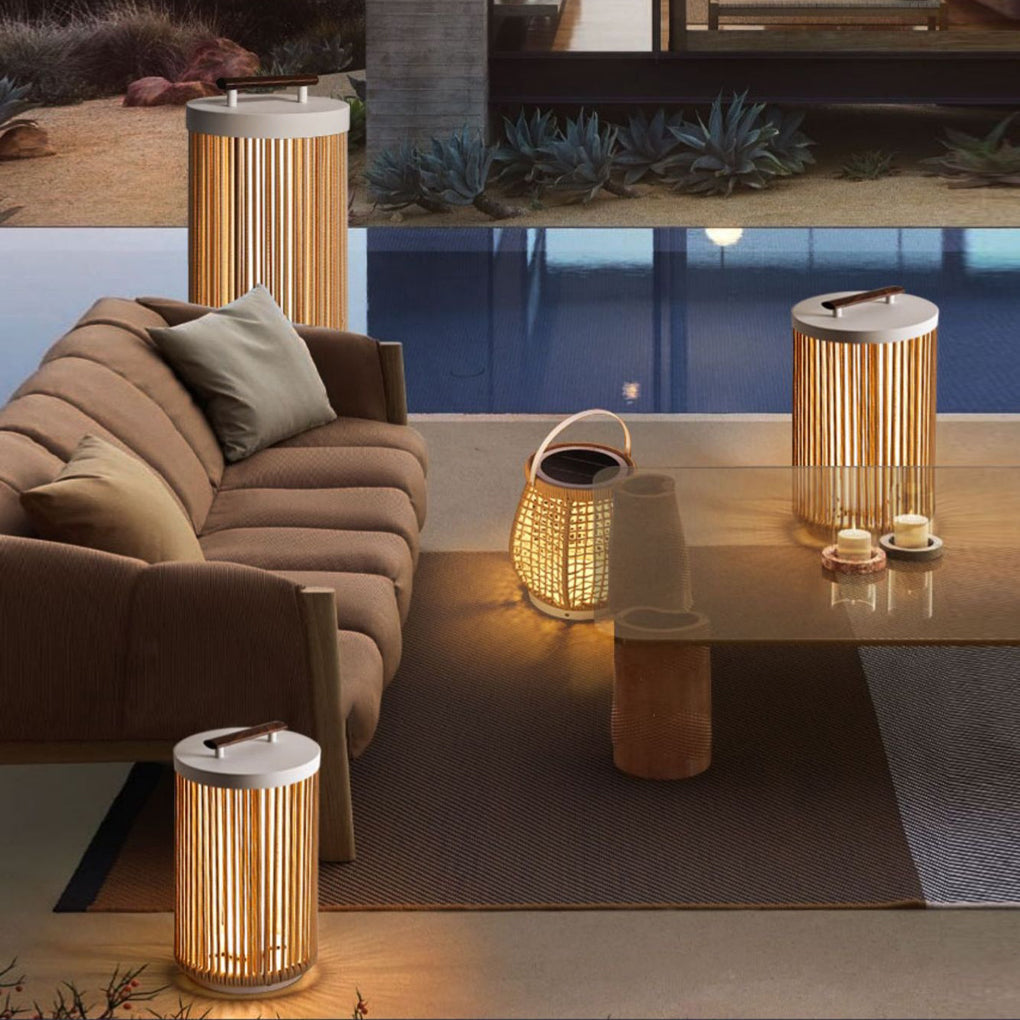 Handmade Rattan Waterproof LED Modern Portable Solar Outdoor Lanterns - Lamp Outdoor