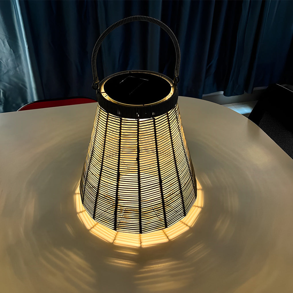 Portable Rattan LED Waterproof Retro Solar Powered Outdoor Lanterns - Lamp Outdoor