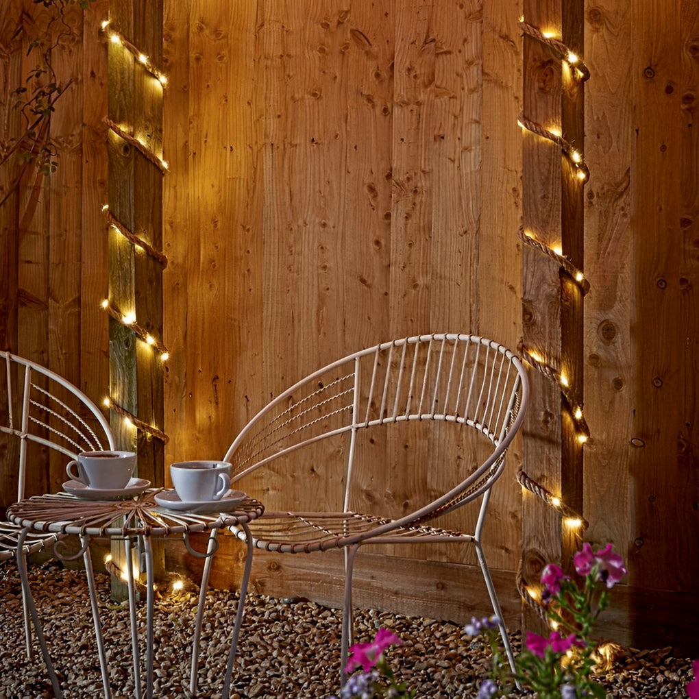100/200 Lights Hemp Rope Decor Battery-Operated Solar LED String Lights - Lamp Outdoor