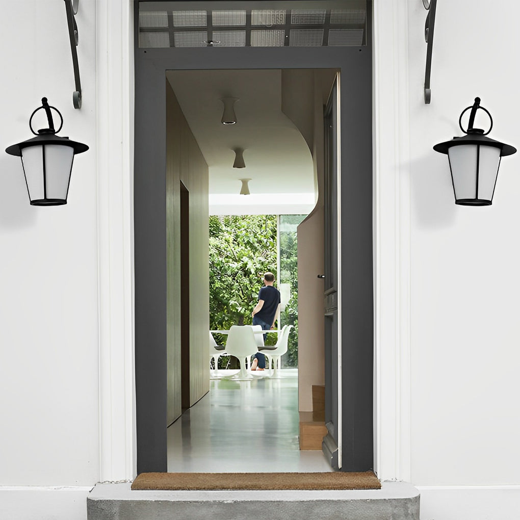 1-Light 13 In. Vintage White Opal Frosted Glass Black Outdoor Wall Light - Lamp Outdoor