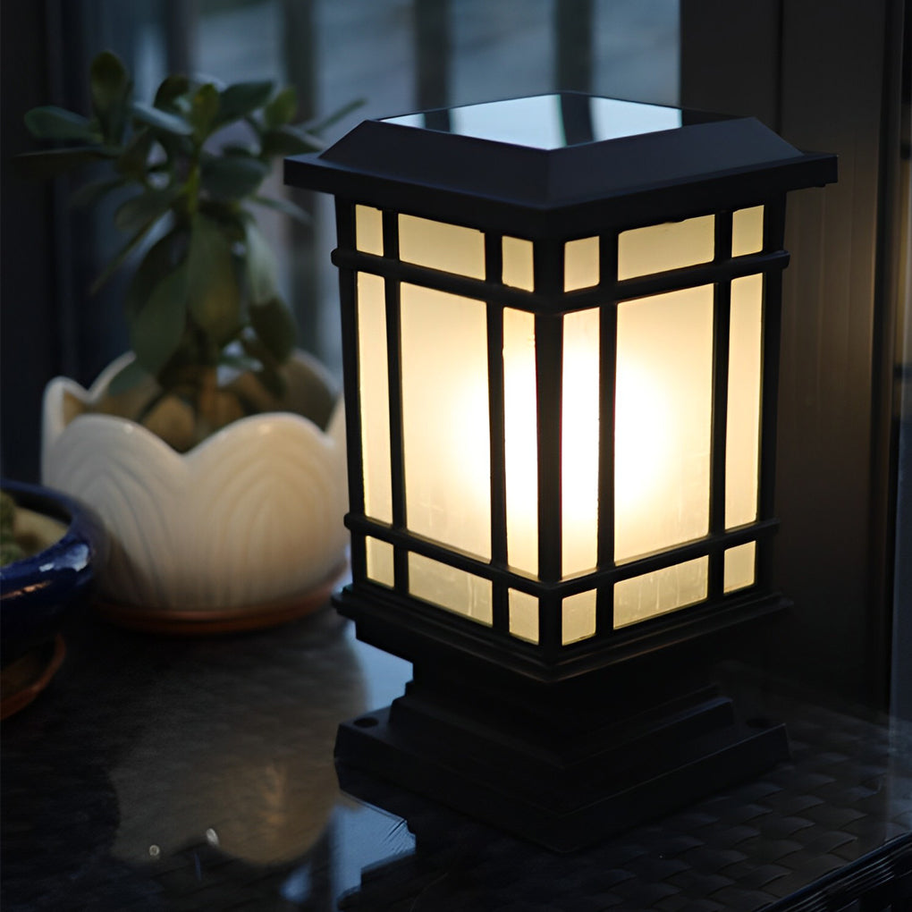 Outdoor Waterproof 3 Step Dimming Black Modern Solar Fence Post Lights - Lamp Outdoor