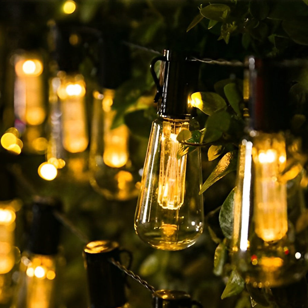 Retro 40 Lights Long Bulb USB Rechargeable LED Solar String Lights Outdoor - Lamp Outdoor