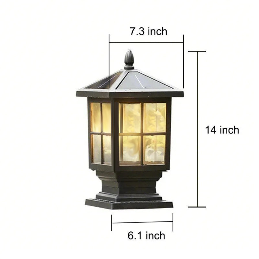 Traditional Square Waterproof LED Black Classic Solar Pillar Lights - Lamp Outdoor
