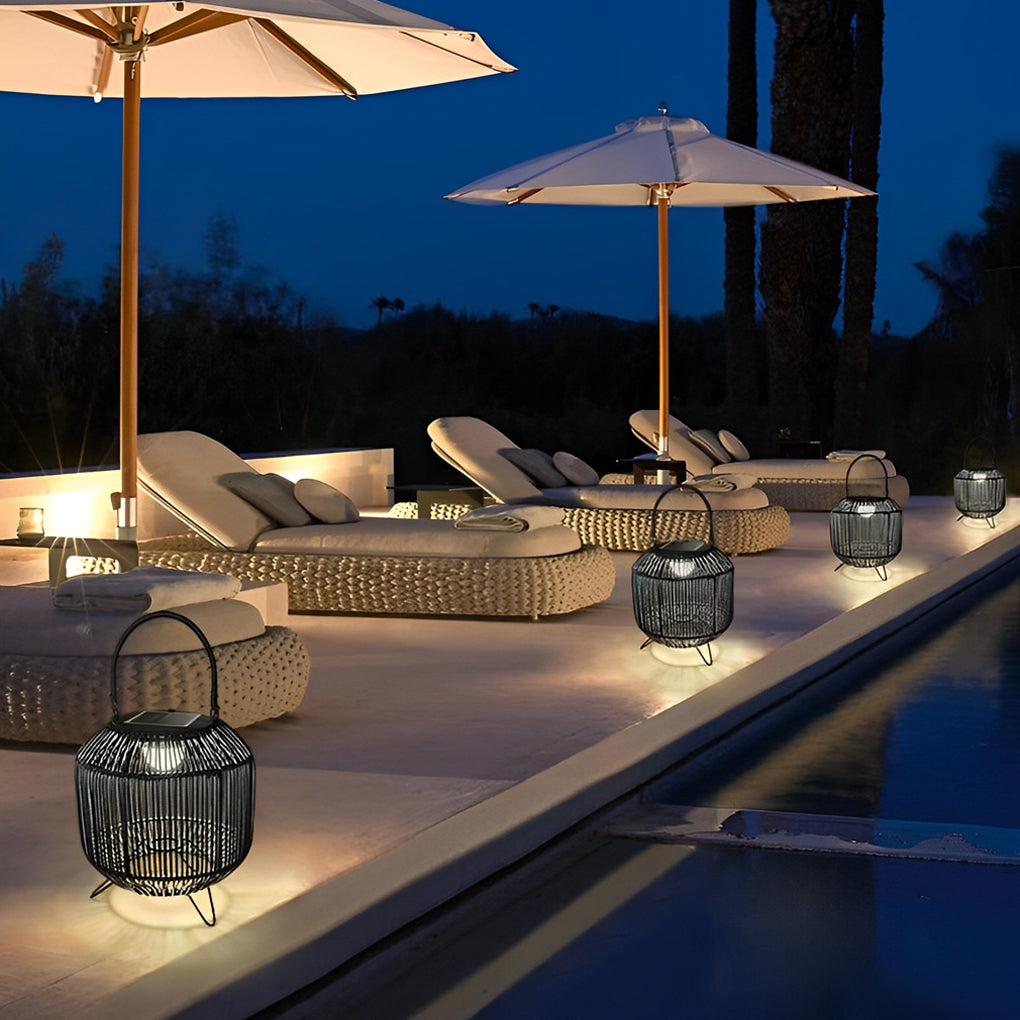 Waterproof Portable LED Rattan Retro Solar Powered Outdoor Lanterns - Lamp Outdoor