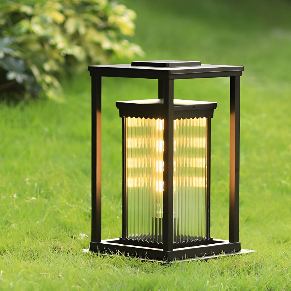 Intelligent Lighting Square Black Solar Lawn Lights with Ribbed Glass Pathway Lights - Lamp Outdoor