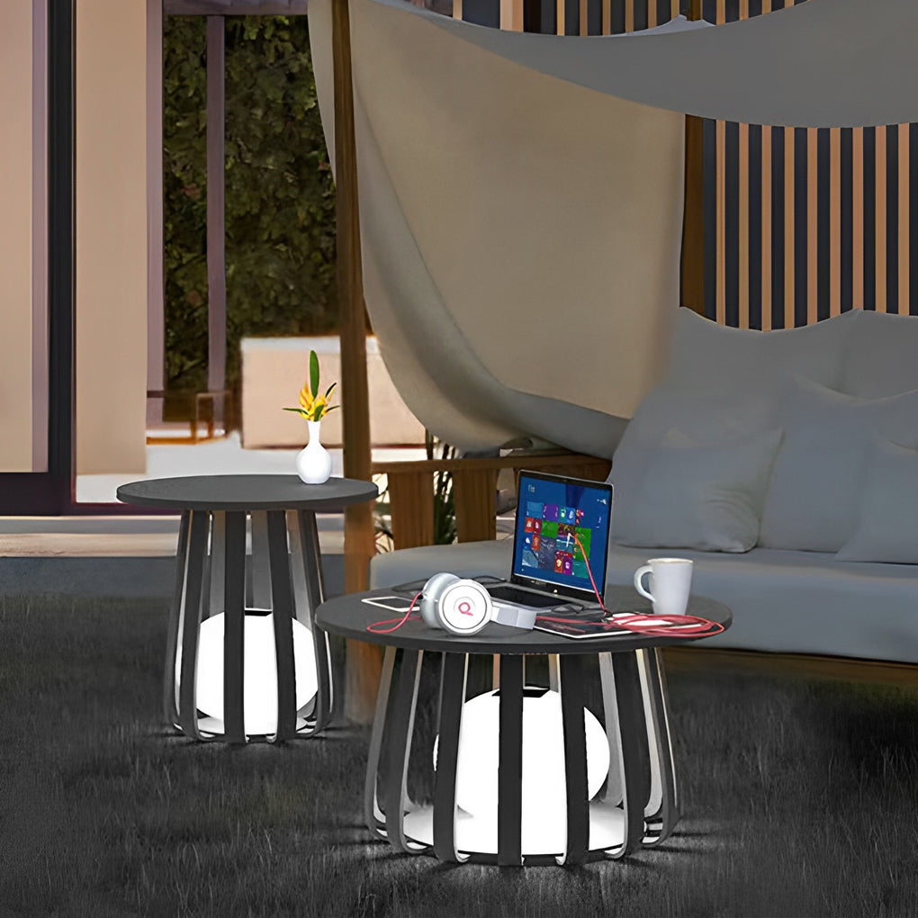 Round Waterproof RGB Iron Small Coffee Table Solar Light Outdoor Lanterns - Lamp Outdoor