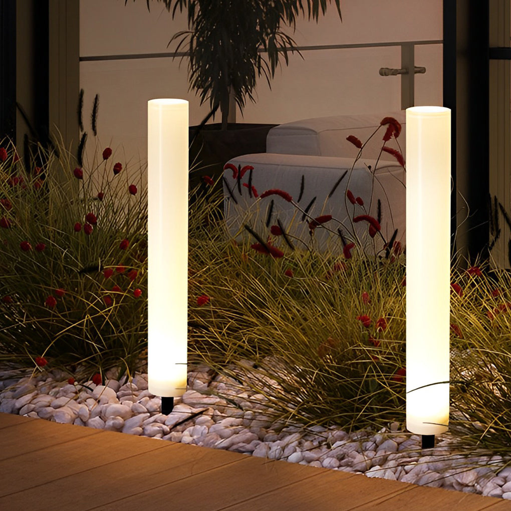 Long Cylindrical Waterproof White Modern Solar Lawn Lights Lamp Post - Lamp Outdoor