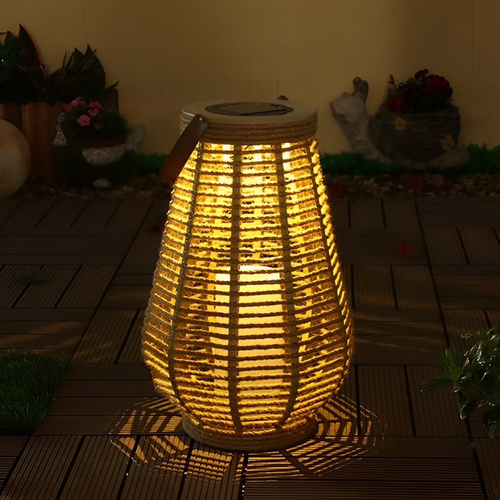 Portable Waterproof LED Ropes Rattan Brown Retro Outdoor Solar Lanterns - Lamp Outdoor