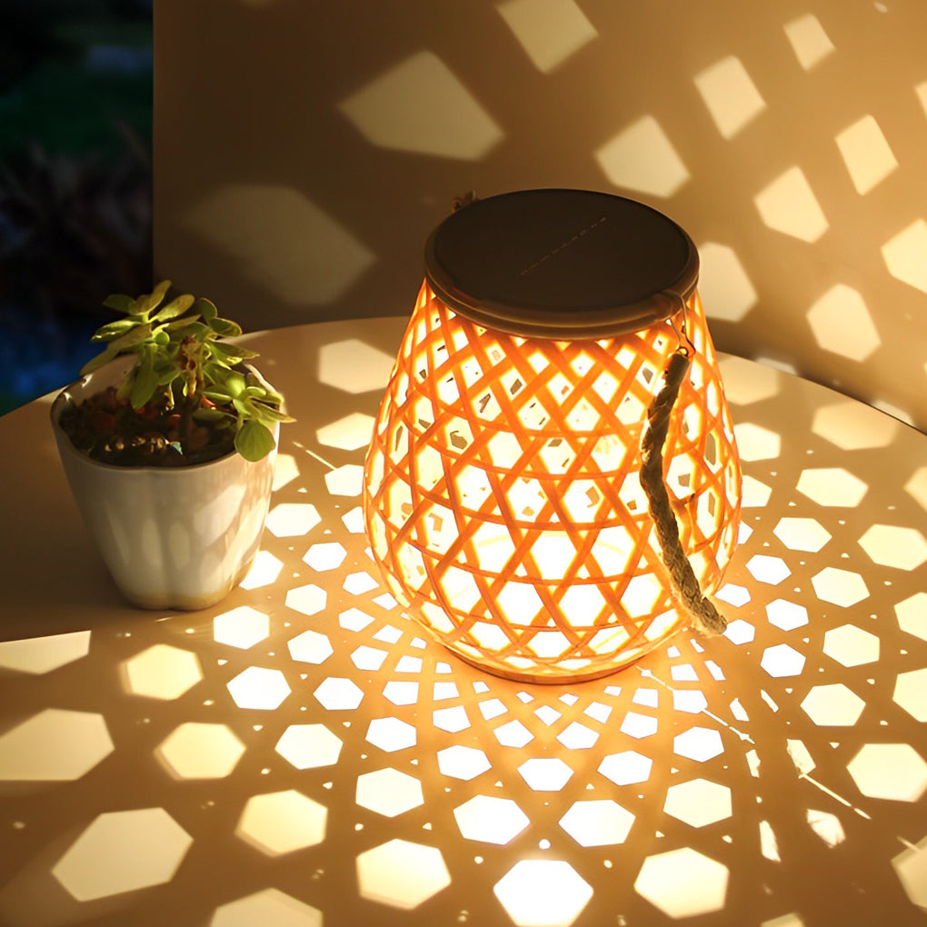 Portable Creative Bamboo Rattan LED Upgrade USB Solar Outdoor Lanterns - Lamp Outdoor