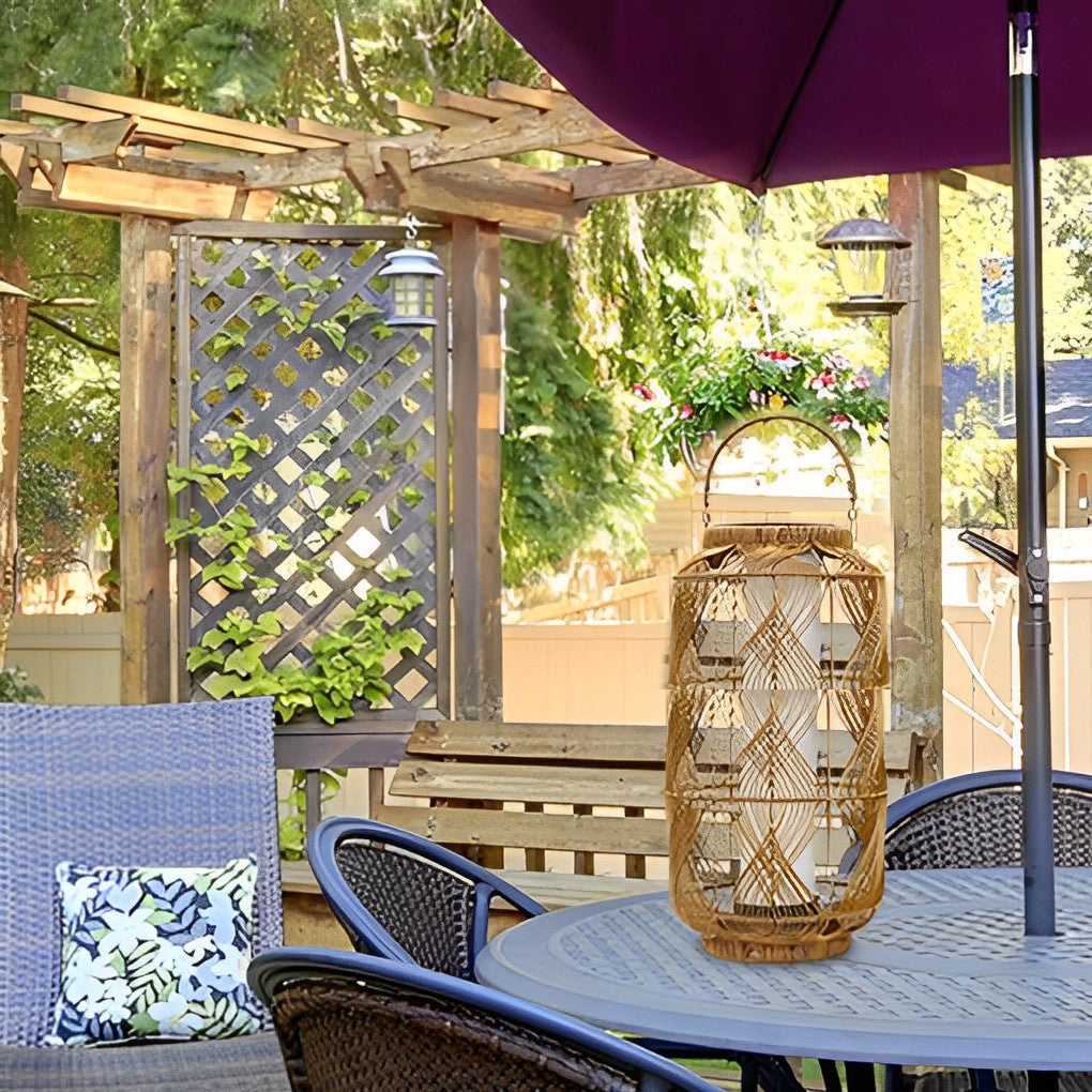 Rattan Waterproof LED Retro European Style Portable Solar Floor Lamp - Lamp Outdoor