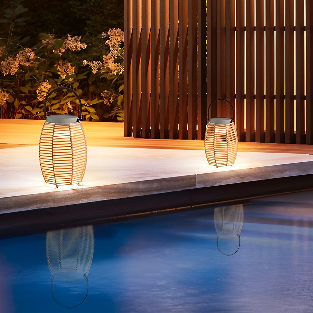 Portable Rattan LED Waterproof Solar Powered Outdoor Lantern Lights - Lamp Outdoor