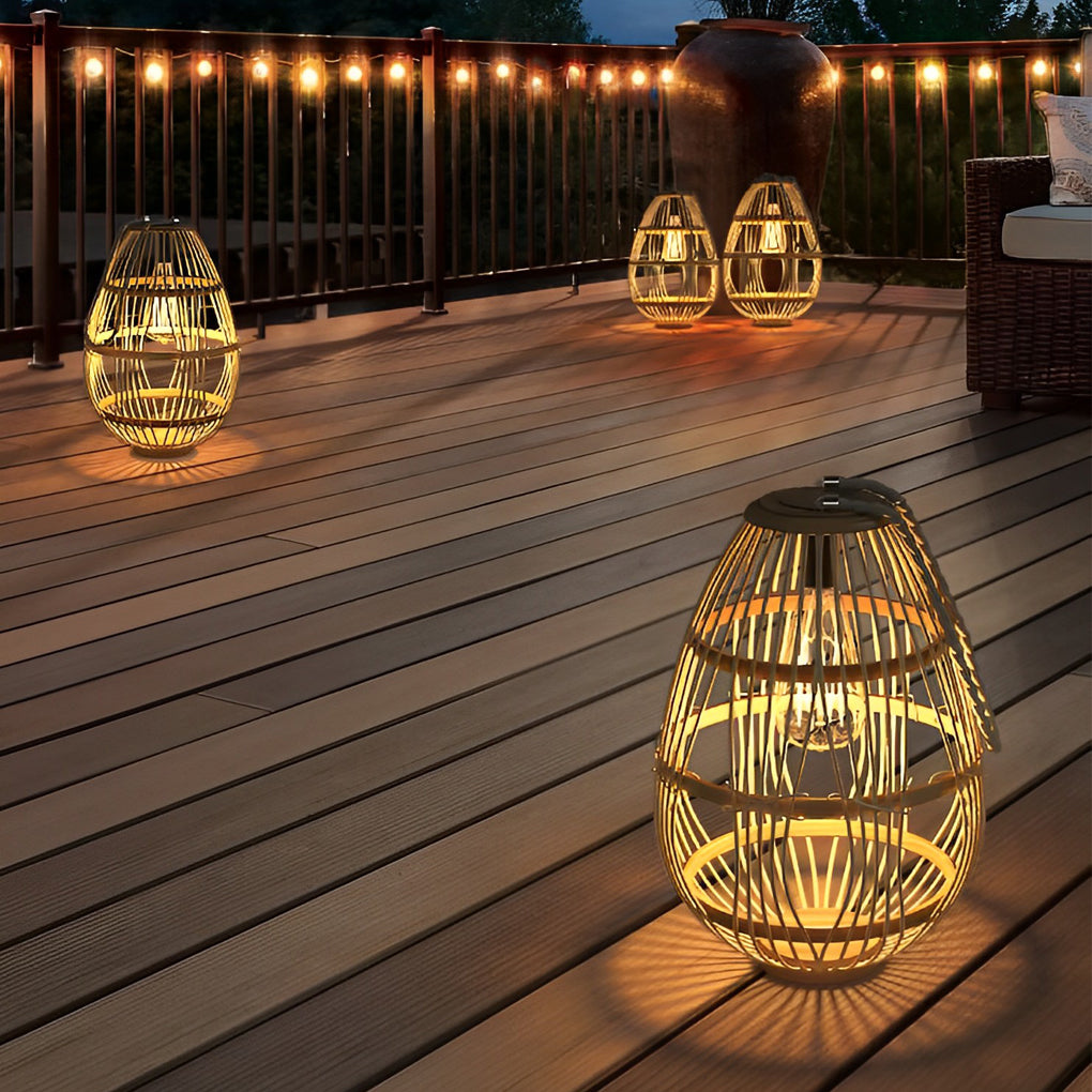 Portable Rattan Wood LED Waterproof Modern Solar Garden Lights Lawn Lamp - Lamp Outdoor