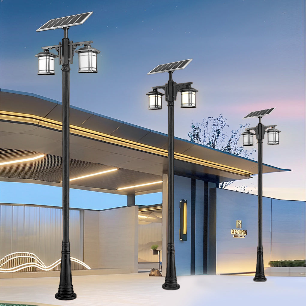 Vintage Waterproof 3 Step Dimming LED Solar Outdoor Pole Lights with Remote - Lamp Outdoor