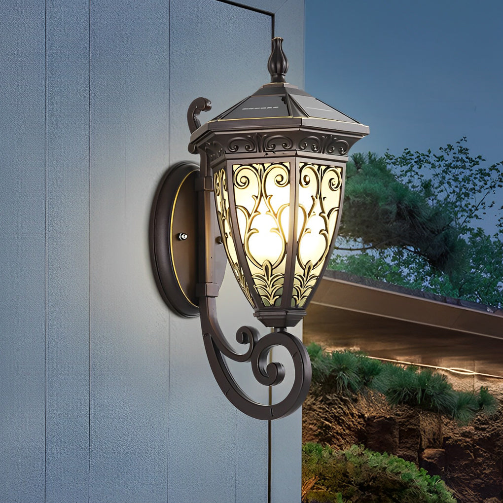Vintage Flower Pattern Waterproof Black American Style Solar Wall Lamp - Lamp Outdoor