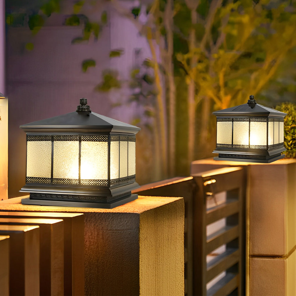 Intelligent Four Step Dimming Waterproof Retro Solar Fence Post Lights - Lamp Outdoor