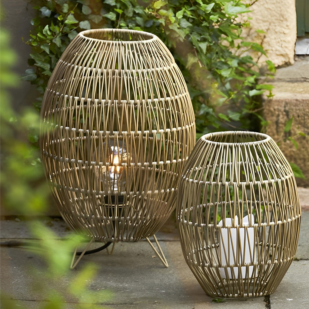 Elegant Handmade Rattan Oval Cage Outdoor Floor Lamp - Lamp Outdoor