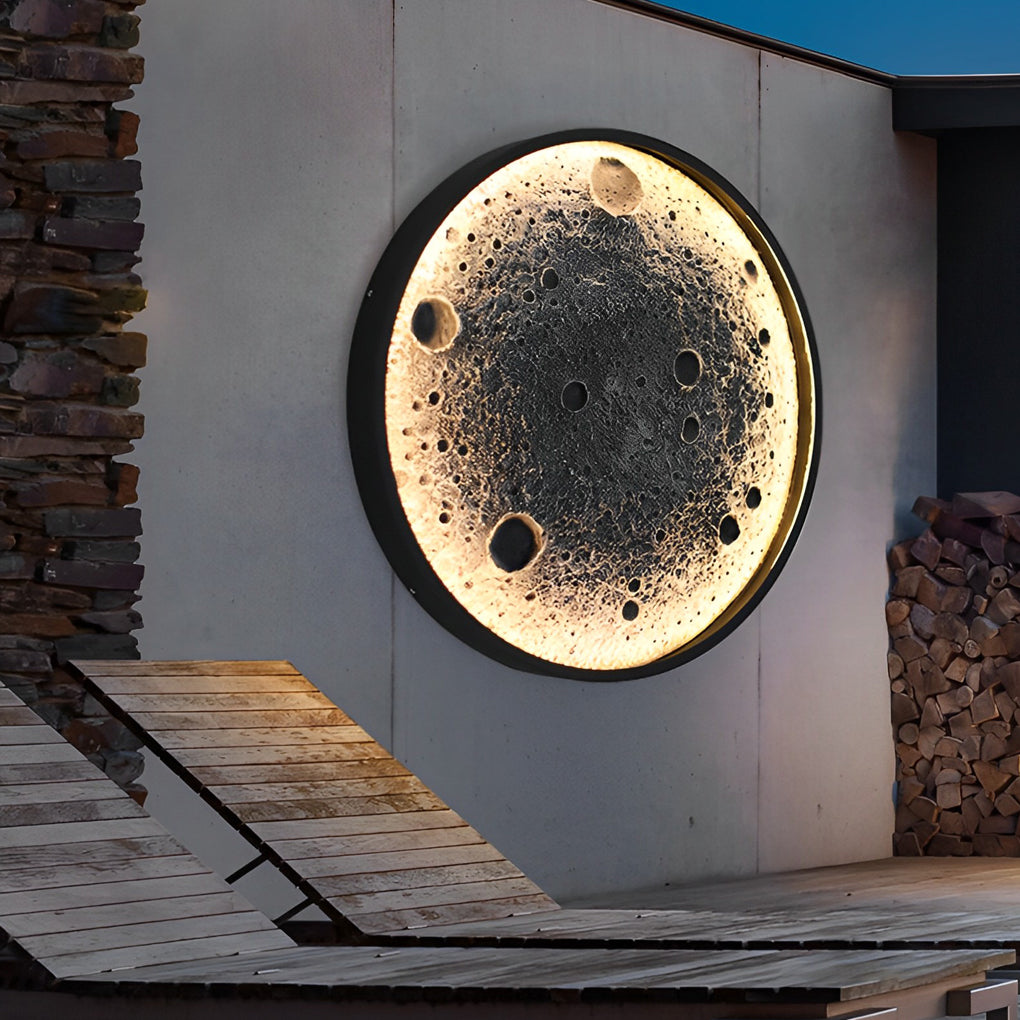 Round Moon Waterproof LED Modern Outdoor Wall Lights Fixture Wall Lamp - Lamp Outdoor
