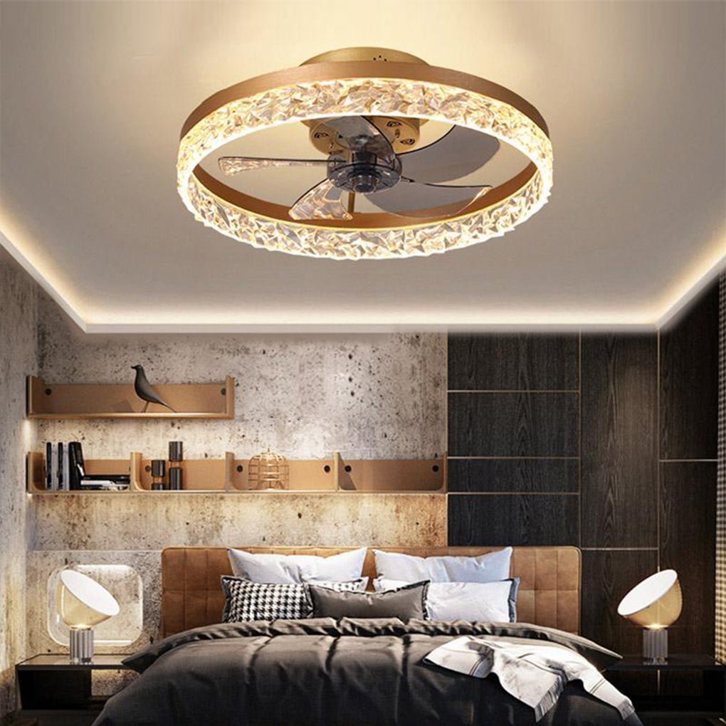 Daphne Circular Rustic Metal Flush Mount Ceiling Fan - Lamp Outdoor