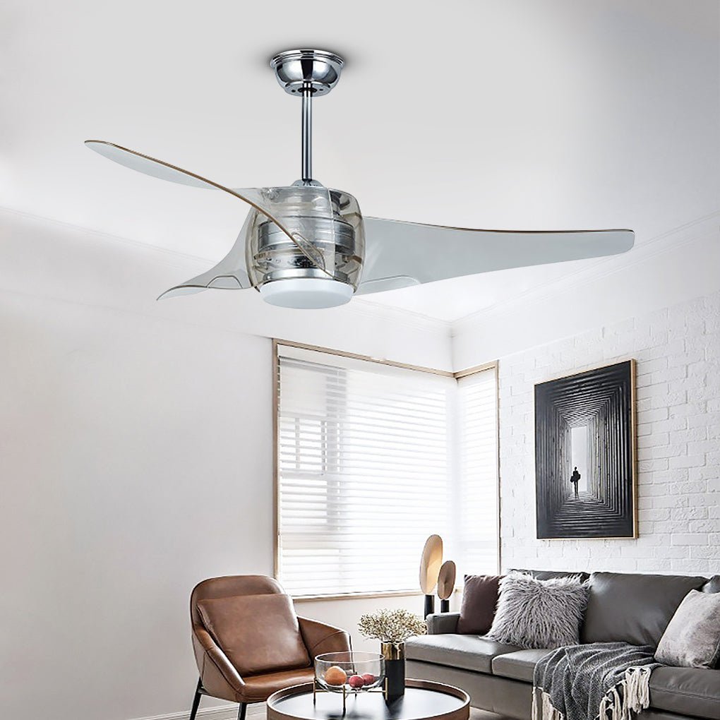 52 Inches Minimalist LED Single Lamp Remote Control Integrated Ceiling Fan Chandelier - Lamp Outdoor