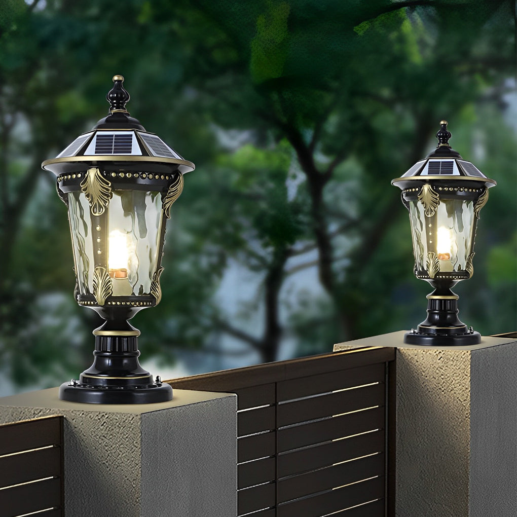 Dual Purpose Waterproof Aluminum Retro Solar Fence Post Lights with Remote - Lamp Outdoor