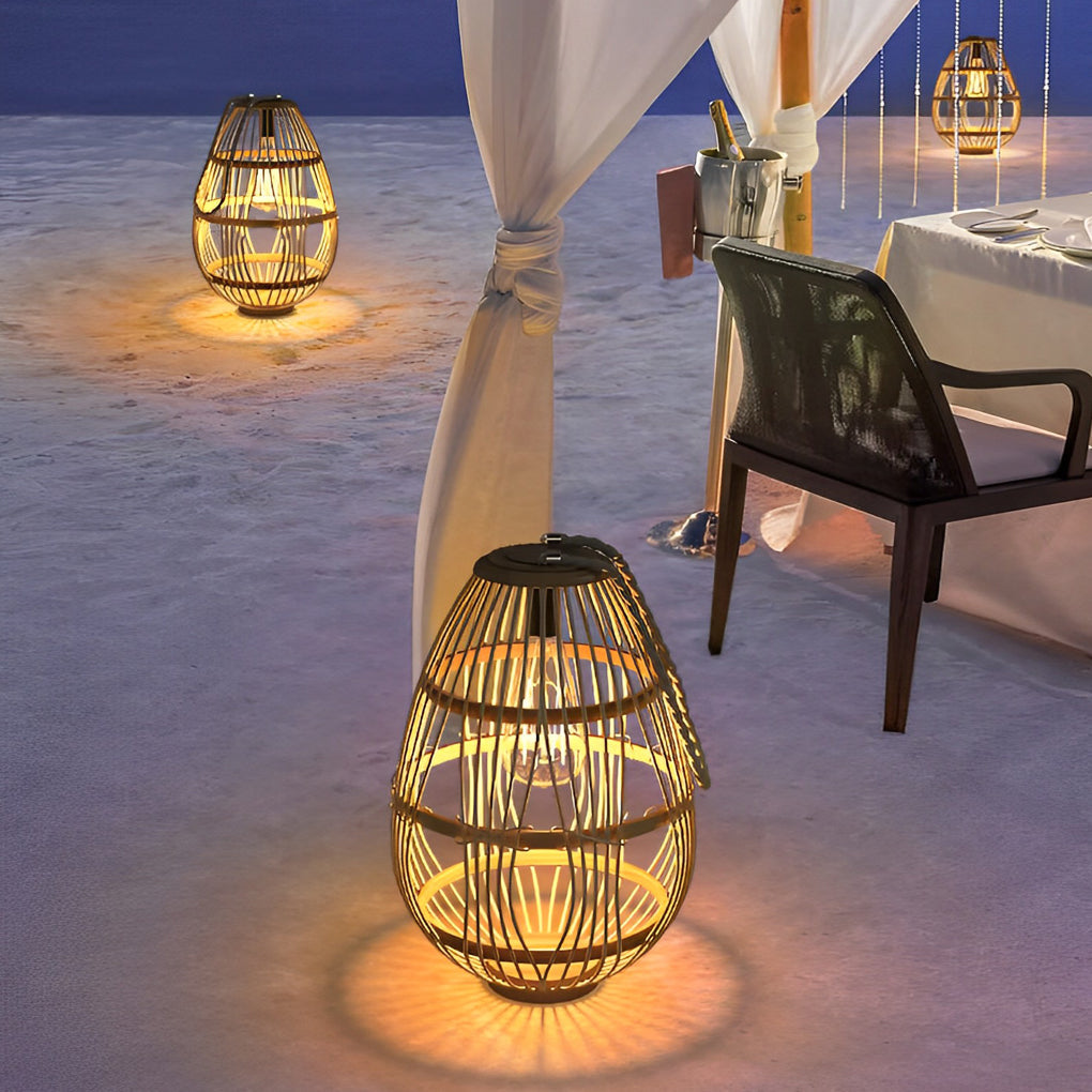 Portable Rattan Wood LED Waterproof Modern Solar Garden Lights Lawn Lamp - Lamp Outdoor