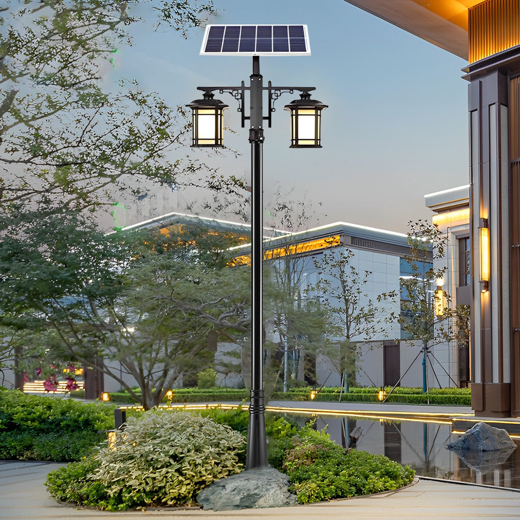Vintage Waterproof 3 Step Dimming LED Solar Outdoor Pole Lights with Remote - Lamp Outdoor