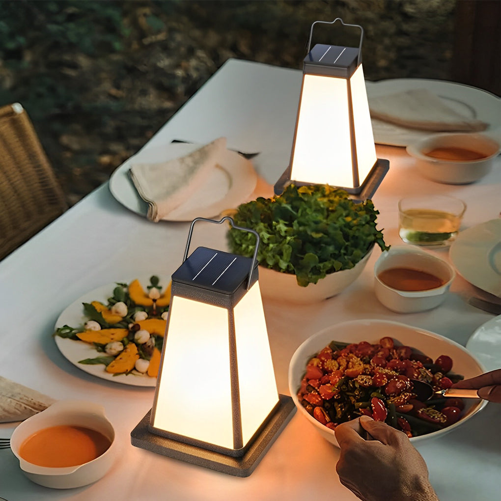 Square Waterproof LED Black Modern Portable Solar Outdoor Lanterns - Lamp Outdoor