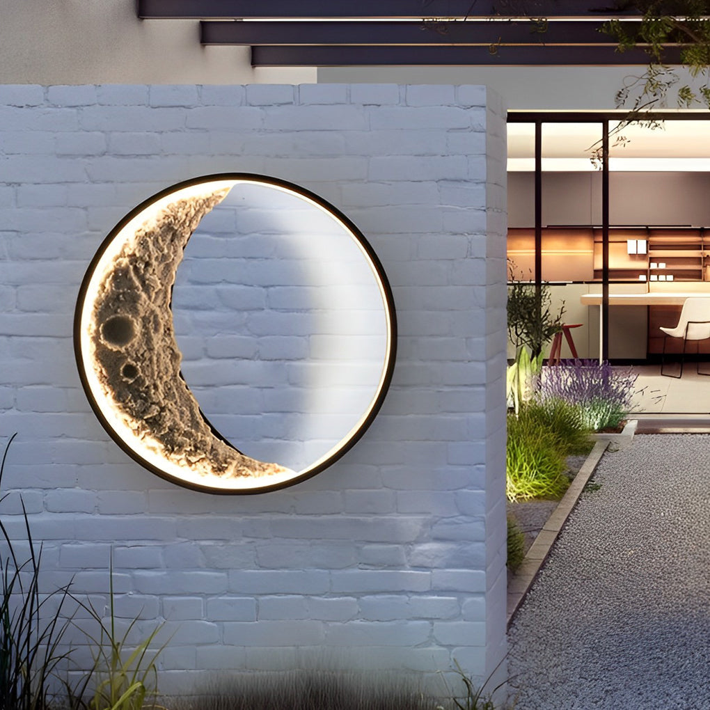 Round Resin Moon Crescent LED Hardwired Outdoor Wall Light - Lamp Outdoor