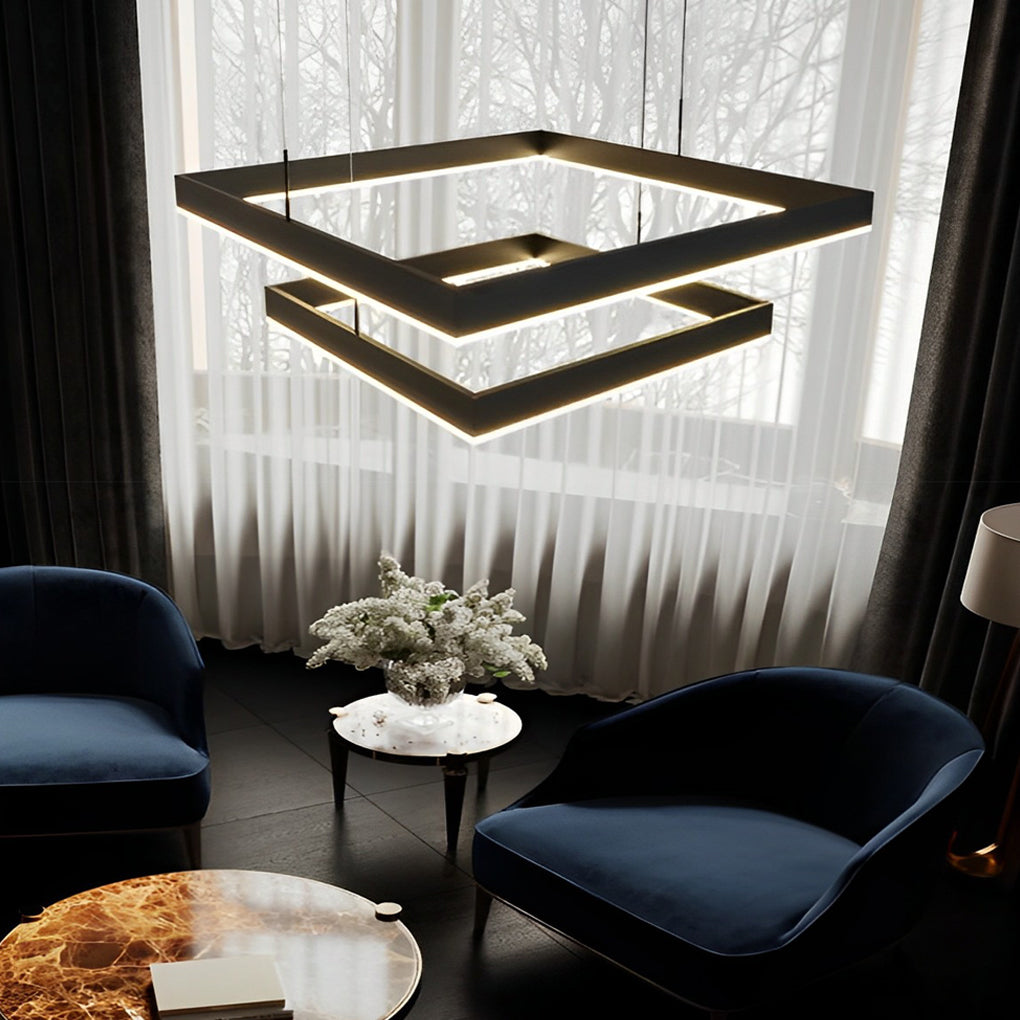 3 Layers Square Stepless Dimming LED Black Modern Chandelier with Remote Control - Lamp Outdoor