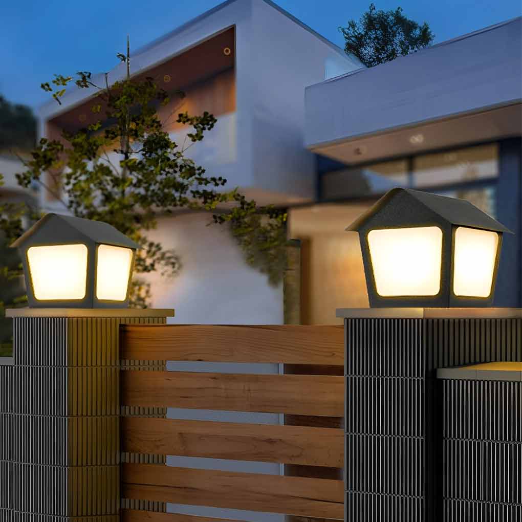 Cottage Shaped LED Waterproof Black Modern Solar Fence Post Lights Pillar Light - Lamp Outdoor