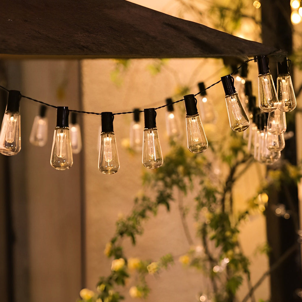 Retro 40 Lights Long Bulb USB Rechargeable LED Solar String Lights Outdoor - Lamp Outdoor