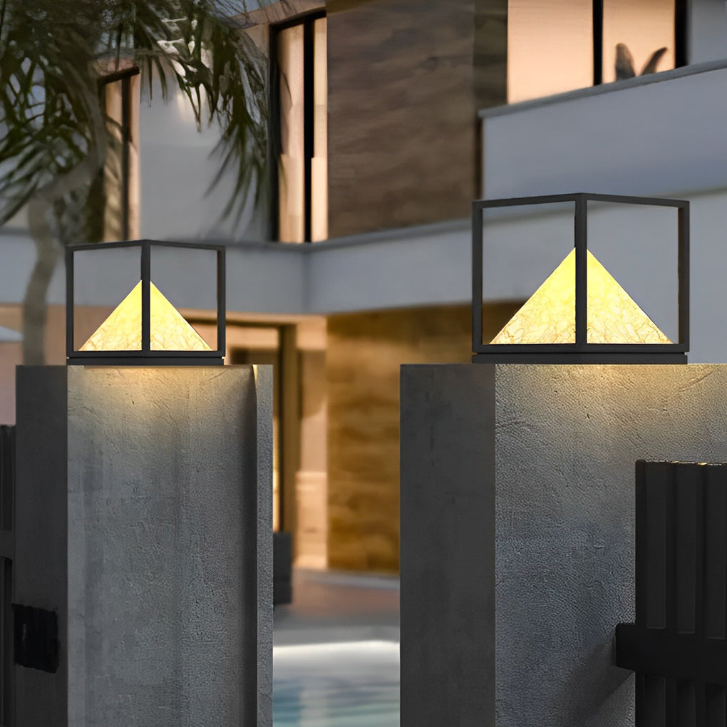 Square Mountain LED Waterproof IP65 Black Modern Solar Pillar Lights - Lamp Outdoor