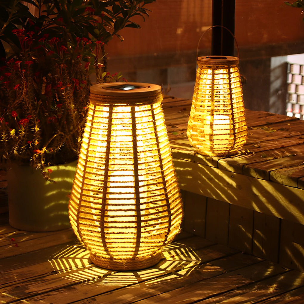 Portable Waterproof LED Ropes Rattan Brown Retro Outdoor Solar Lanterns - Lamp Outdoor