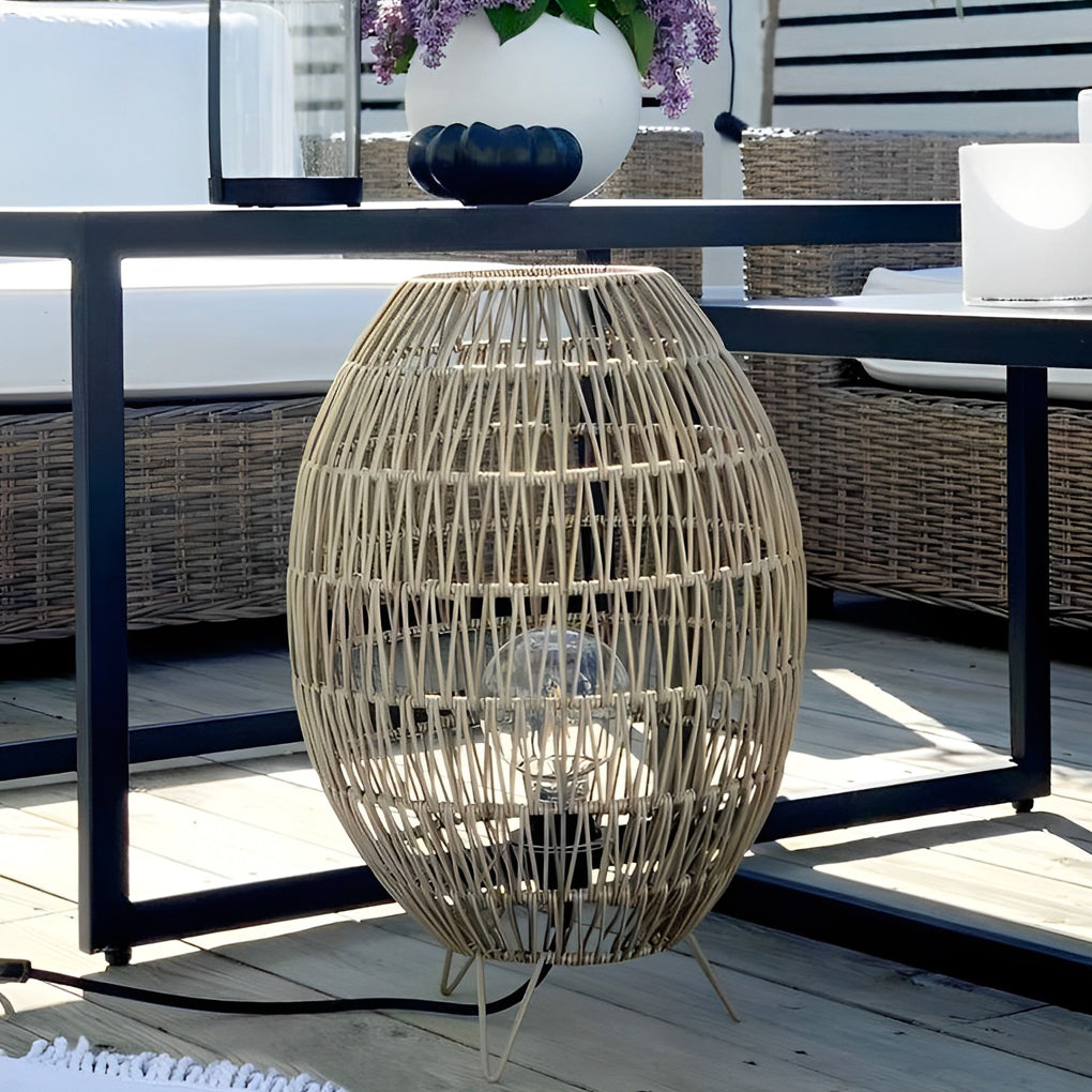 Elegant Handmade Rattan Oval Cage Outdoor Floor Lamp - Lamp Outdoor