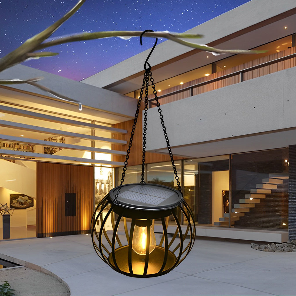 2PCS Metal Pumpkin LED Waterproof Black Modern Solar Outdoor Lanterns - Lamp Outdoor