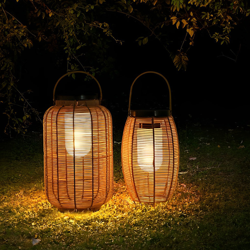 Portable Lantern Rattan LED Waterproof Solar Outdoor Lights Floor Lamp - Lamp Outdoor