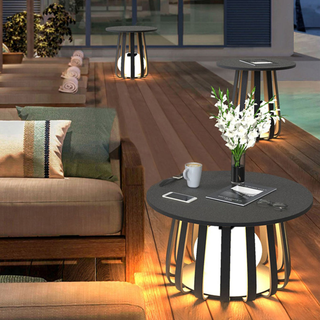 Round Waterproof RGB Iron Small Coffee Table Solar Light Outdoor Lanterns - Lamp Outdoor
