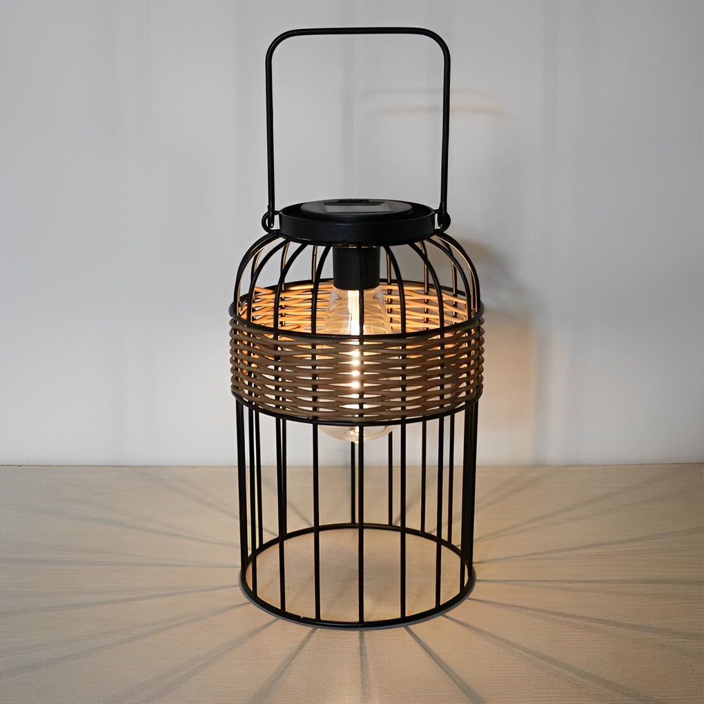 Portable Lantern Shape Rattan Waterproof Intelligent Solar Night Light - Lamp Outdoor